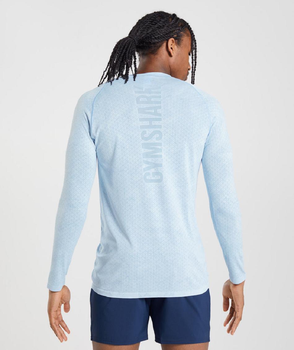 Long Sleeve Gymshark Geo Seamless Hombre Blancas Azules | CO 3521BEX